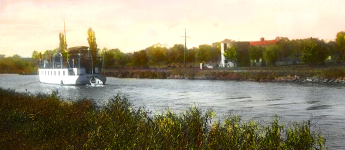 This images depicts a pleasure boat near Zarephath.  Yachtsmen used the "inside route" afforded by the canal because it avoided the rougher ocean waters.  The Delaware and Raritan Canal also saved 168 miles to Philadelphia when compared with the "outside" or ocean route from New York.